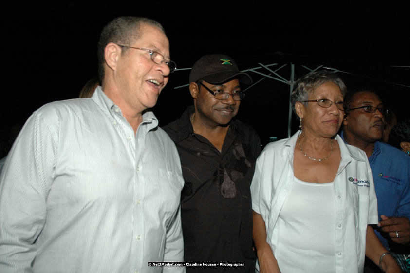 The Hon. Orette Bruce Goldwin, M.P., Prime Minister of Jamaica, Minister of Tourism, Hon. Edmund Bartlett, and Director of Tourism, Basil Smith at the Air Jamaica Jazz and Blues Festival 2008 The Art of Music - Thrusday, January 24, 2008 - Air Jamaica Jazz & Blues 2008 The Art of Music venue at the Aqaueduct on Rose Hall Resort & Counrty Club, Montego Bay, St. James, Jamaica W.I. - Thursday, January 24 - Saturday, January 26, 2008 - Photographs by Net2Market.com - Claudine Housen & Barry J. Hough Sr, Photographers - Negril Travel Guide, Negril Jamaica WI - http://www.negriltravelguide.com - info@negriltravelguide.com...!