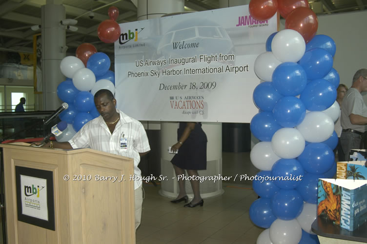 US Airways Inaugurtes New Service from Phoenix Sky Harbor International Airport to Sangster International Airport, Friday, December 18, 2009, Sangster International Airport, Montego Bay, St. James, Jamaica W.I. - Photographs by Net2Market.com - Barry J. Hough Sr, Photographer/Photojournalist - The Negril Travel Guide - Negril's and Jamaica's Number One Concert Photography Web Site with over 40,000 Jamaican Concert photographs Published -  Negril Travel Guide, Negril Jamaica WI - http://www.negriltravelguide.com - info@negriltravelguide.com...!