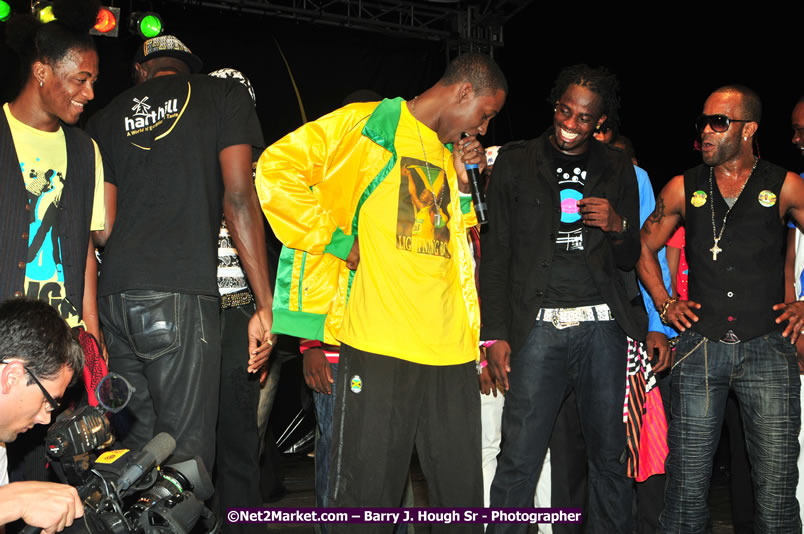 Usain Bolt of Jamaica - The Fastest Man In The World  - Usain Bolt Homecoming Celebrations Concert at the William Knibb High School Play Field, Trelawny - Ice, Ding Dong, Ravers Clavers, D'Angel, Voicemail, RDX and Dancers, Wayne Marshall, Tammi Chynn, Bugle, Nero, Tanya Stephens, Richie Spice, Kip Rich,and Shaggy - Photographs by Net2Market.com - Barry J. Hough Sr. Photojournalist/Photograper - Photographs taken with a Nikon D300 - Negril Travel Guide, Negril Jamaica WI - http://www.negriltravelguide.com - info@negriltravelguide.com...!