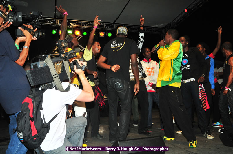 Usain Bolt of Jamaica - The Fastest Man In The World  - Usain Bolt Homecoming Celebrations Concert at the William Knibb High School Play Field, Trelawny - Ice, Ding Dong, Ravers Clavers, D'Angel, Voicemail, RDX and Dancers, Wayne Marshall, Tammi Chynn, Bugle, Nero, Tanya Stephens, Richie Spice, Kip Rich,and Shaggy - Photographs by Net2Market.com - Barry J. Hough Sr. Photojournalist/Photograper - Photographs taken with a Nikon D300 - Negril Travel Guide, Negril Jamaica WI - http://www.negriltravelguide.com - info@negriltravelguide.com...!