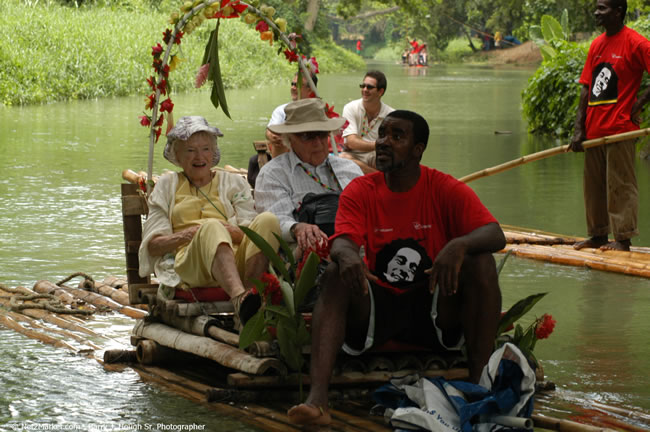 Rafting on the Martha Brae - Virgin Atlantic Inaugural Flight To Montego Bay, Jamaica Photos - Sir Richard Bronson, President & Family, and 450 Passengers - Rafting on the Martha Brae - Tuesday, July 4, 2006 - Negril Travel Guide, Negril Jamaica WI - http://www.negriltravelguide.com - info@negriltravelguide.com...!